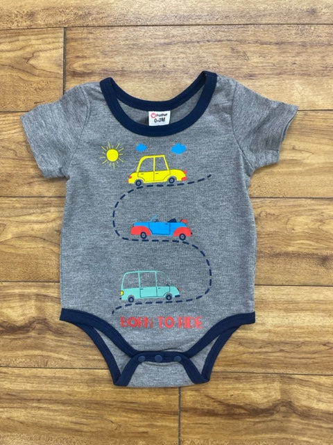 Gray and Navy Car Onesie