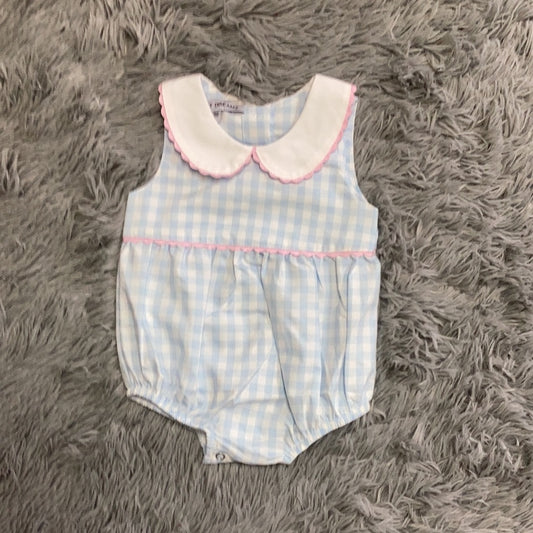 Girl's Blue Gingham Pink Bubble Trim