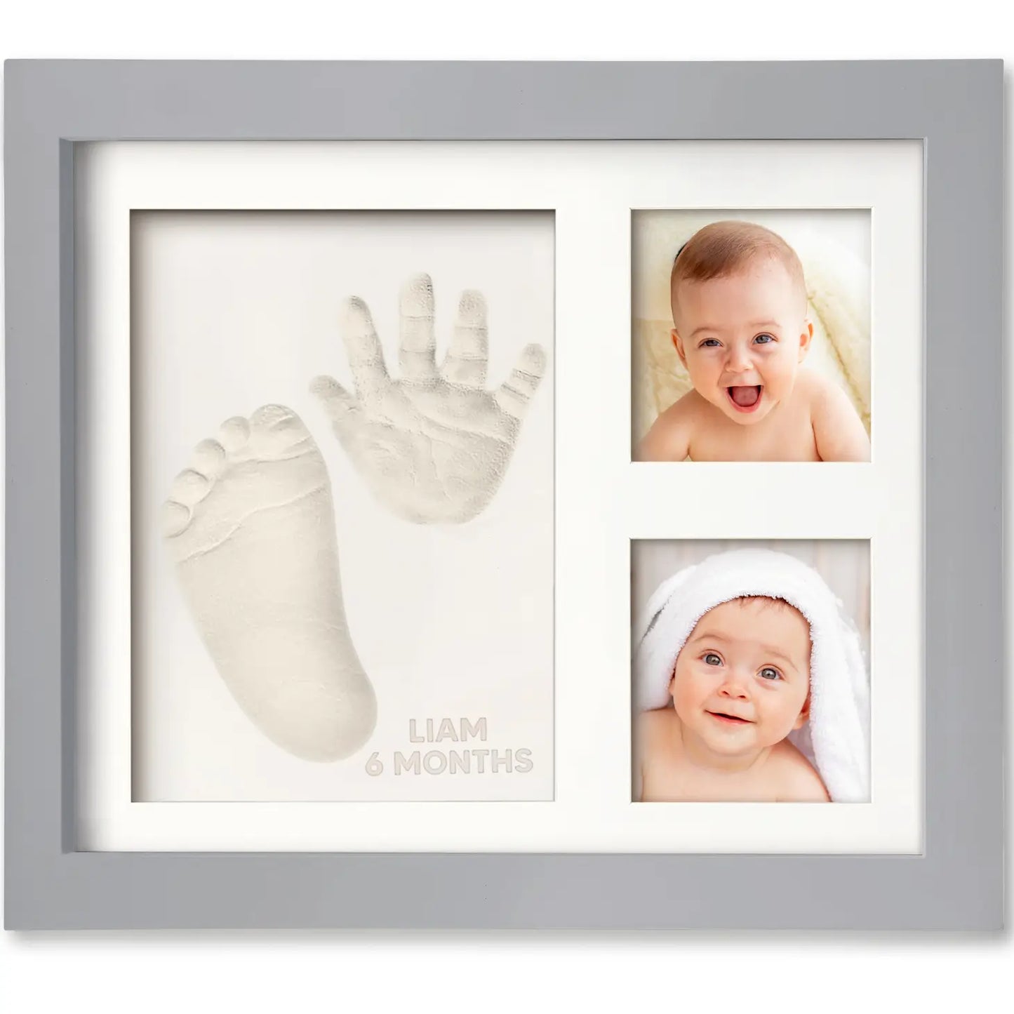 Gray Frame - Double Picture w/Hand & Footprints