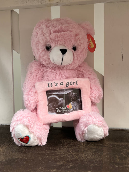 Pink Gender Reveal Heartbeat Animal Bear