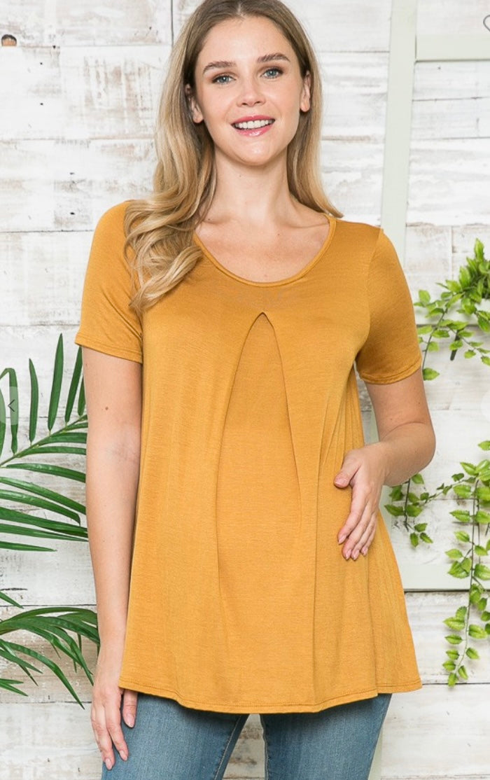 Round Neck with Front Pleats Top